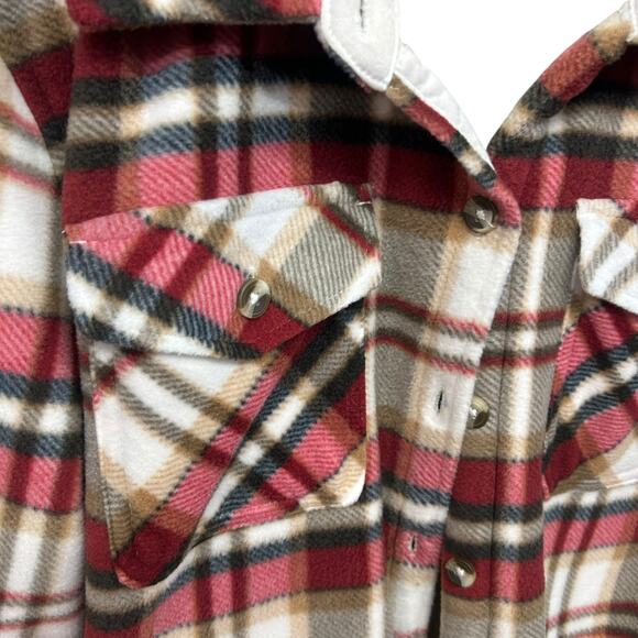 Sage Collective Sherpa Lined Plaid Shacket Jacket Red Tan Cream Size M - Picture 2 of 8